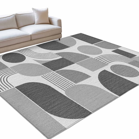 Grey Grid Blocks Area Rug, Boho Modern Abstract Art Geometric ...