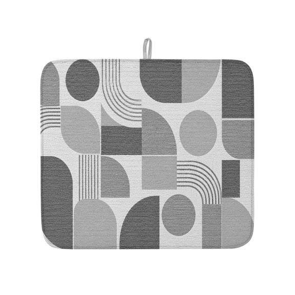 Grey Grid Blocks Dish Drying Mat 16x18 inch Boho Modern Abstract Art Geometric Minimalist Arch Lines Super Absorbent Microfiber Dish Drying Pad for Kitchen Countertops Sink Dish Drainer Racks 1 Pack