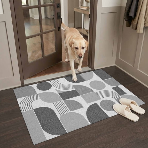 Home Office Rug Arch Grey Grid Blocks Front Door Rugs 2x3ft Boho Modern Abstract Art ...