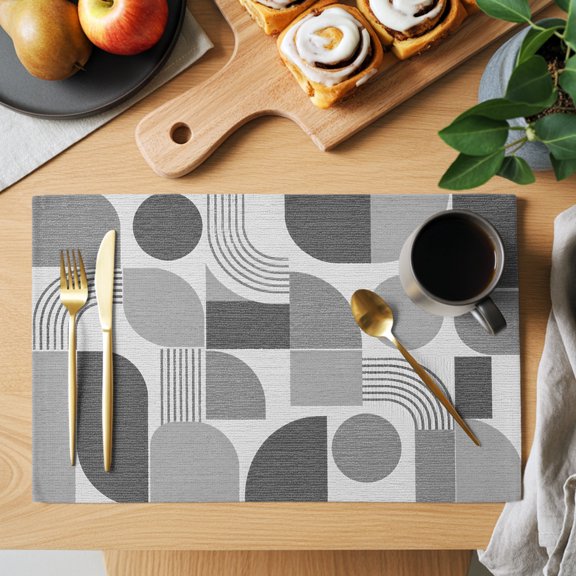Grey Grid Blocks Placemats Set of 1 Boho Modern Abstract Art Geometric Minimalist Arch Lines Heat Insulation Washable Place Mats, Non-Slip Table Mats for Dining Table Party Kitchen Decor, 13x19 Inch
