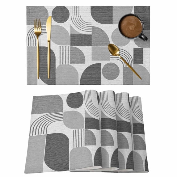 Grey Grid Blocks Placemats Set of 1, Boho Modern Abstract Art Geometric ...