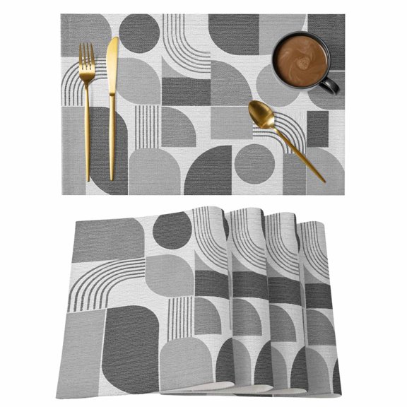 Grey Grid Blocks Placemats Set of 1, Boho Modern Abstract Art Geometric Minimalist Arch Lines Non-Slip Place Mats Washable Table Mats for Kitchen Dining Table Decorations Indoor/Outdoor