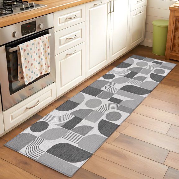 Grey Grid Blocks Runner Rug Non Slip 2x6 Boho Modern Abstract Art Geometric Minimalist Arch Lines Washable Rug Runner for Hallways Low Pile Stain Resist Carpet for Bathroom Bedroom Entryway