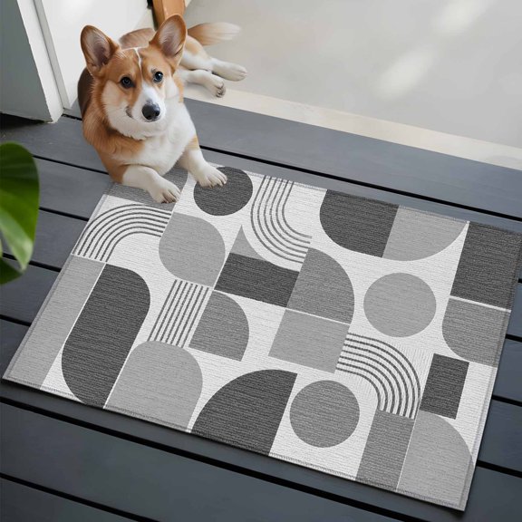 Grey Grid Blocks Small Area Rugs 2x3 Boho Modern Abstract Art Geometric Minimalist Arch Lines Entryway Rugs Washable Door Mat, Low-Profile Area Rugs Floor Carpet for Living Room Bedroom Home Office