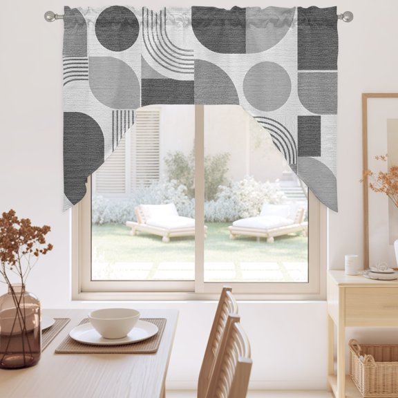 Grey Grid Blocks Swag Valance for Windows, Boho Modern Abstract Art Geometric Minimalist Arch Lines Swag Curtains Valances for Small Window Treatment Rod Pocket for Kitchen Bathroom 1 Panel 56x36in