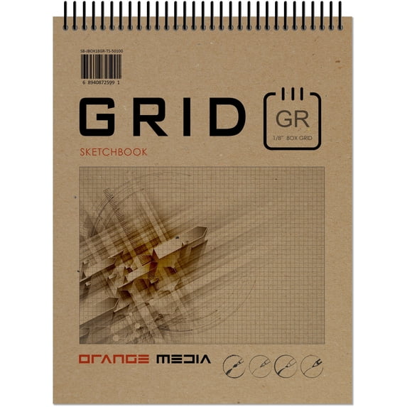 Grey Grid Sketchbook. Spiral Bound. Top Spine. Multi-Media Paper. 1/8" Box Grid. (8.5" x 11") SB-50100-TS (1 Book)