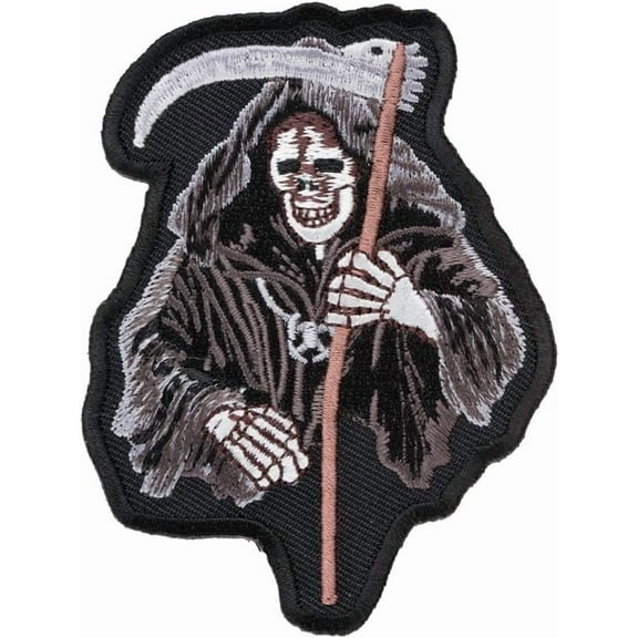 Grey Grim Reaper Skull Patch, Death Skull Patches