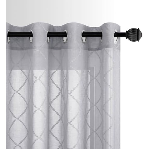 Grey Grommet Curtains 96 Inches Long for Living Room Set of 2 Panels Window Treatments Sheer Drapes Window Coverings Light Gray Classic Embroidered Sheer Curtains for Bedroom 52x96 Length