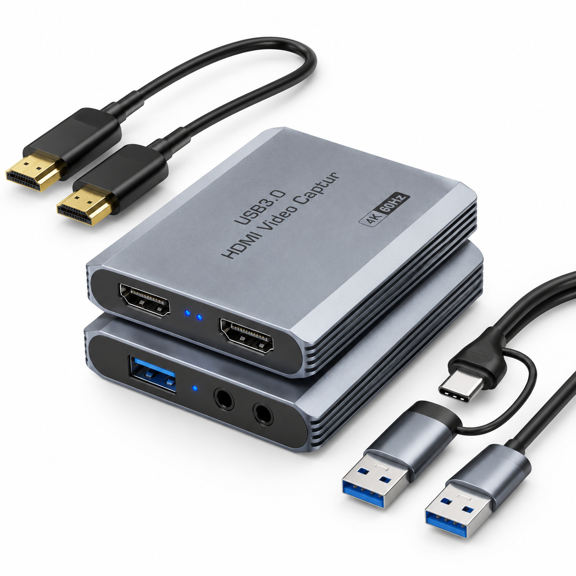 Grey HDMI Capture Card 4K60FPS with Pass-through for Video Editing and Live Streaming