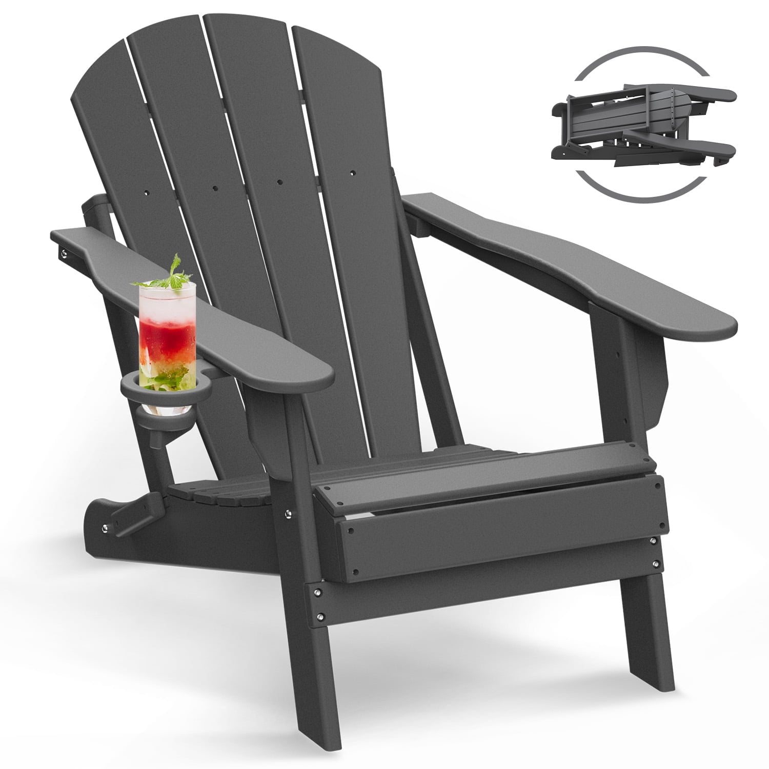 Grey HDPE Adirondack Chair - Weather Resistant Fire Pit Seating with ...