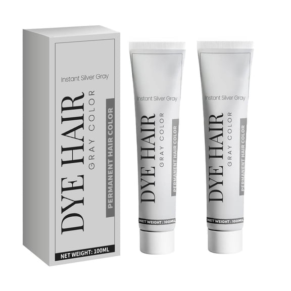 Grey Hair Dye,Silver Hair Dye,Silver Gray Hair Dye, Natural Gray Hair Color Cream, Grey Hair Color Permanent,2 in 1 Natural Essence Extract Silver Hair Dye(2pcs)