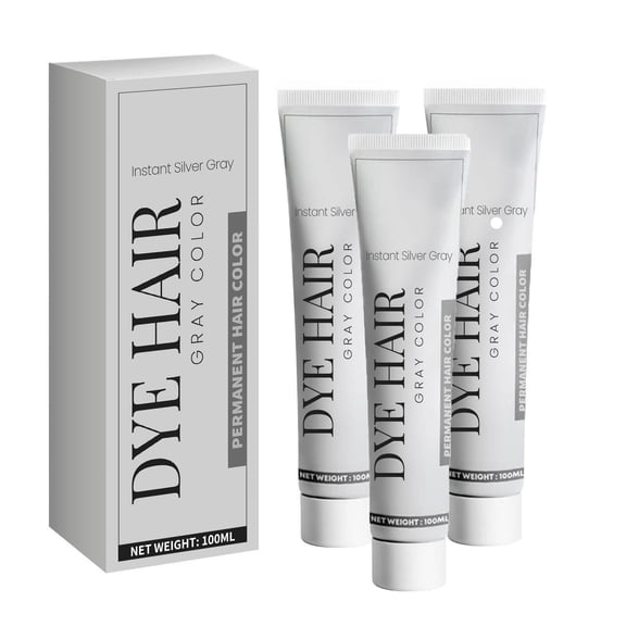 Grey Hair Dye,Silver Hair Dye,Silver Gray Hair Dye, Natural Gray Hair Color Cream, Grey Hair Color Permanent,2 in 1 Natural Essence Extract Silver Hair Dye(3pcs)