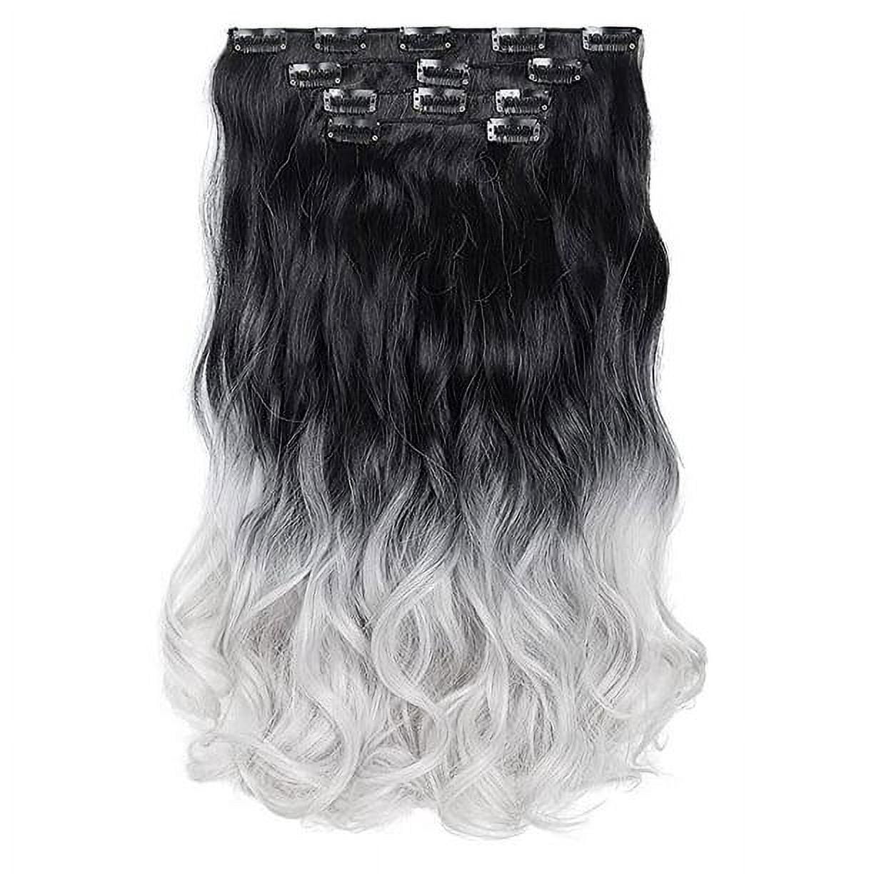 Grey Hair Extension ,Hair Extensions Clip in 18 Inch Black to Gray Wavy