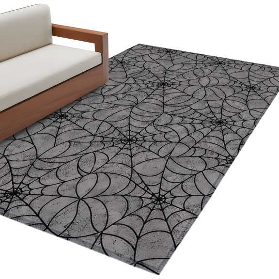 Grey Halloween Area Rug 4x6 Washable Rug Non Slip Black Spiders Net Classic Gingham Large Area Rug Indoor Floor Carpet for Entryway Bedroom Kitchen Living Room Home Office Dining Room Nursery