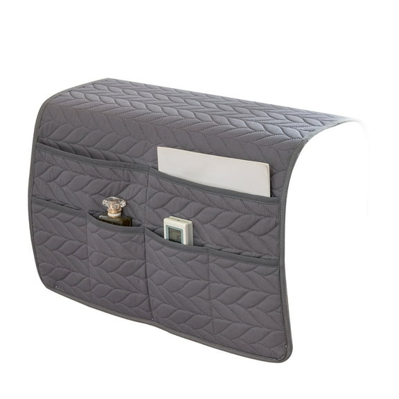 Grey Hanging Sofa Armrest Organizer Storage Bag With Multiple Pockets Bedside Caddy Remote Holder For Living Room Polyester 14X11Inch