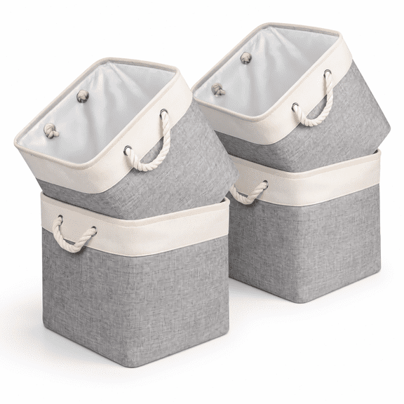 Grey Hard Bottom 13 Inch Linen Fabric Foldable Storage Cube Basket