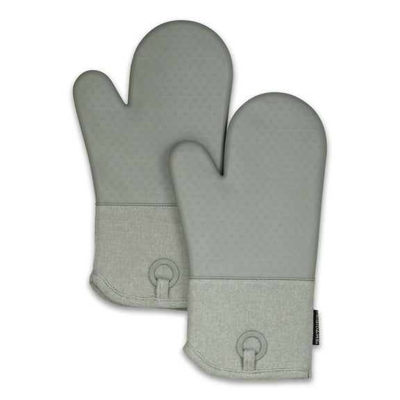 Grey Heat Resistant Thick Soft Quilted Lining Kitchen Oven Glove Mitts With Neoprene
