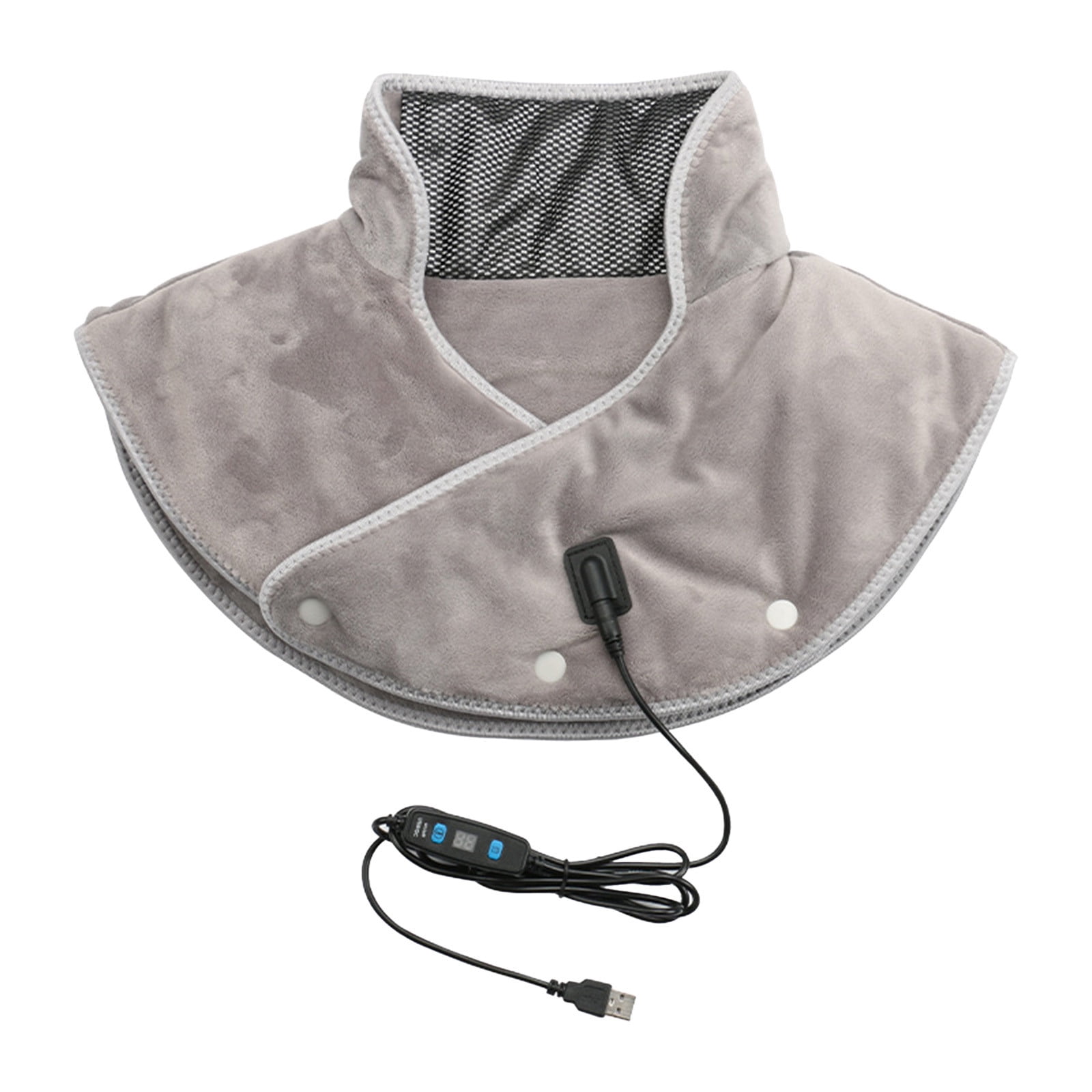 Grey Heated Shoulder Neck Wrap Massager Pad With Vibration, Three Temperature Settings And Mink Fabric, Usb Powered For Home, Office And Car Use