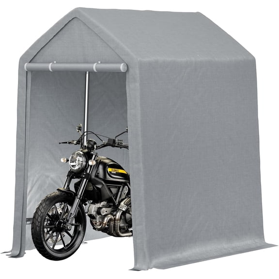 Grey Heavy Duty Carport Canopy & Portable Garage, Waterproof Storage Shed with Metal Frame & Zipper Door for Motorcycle, Tools-6*8FT
