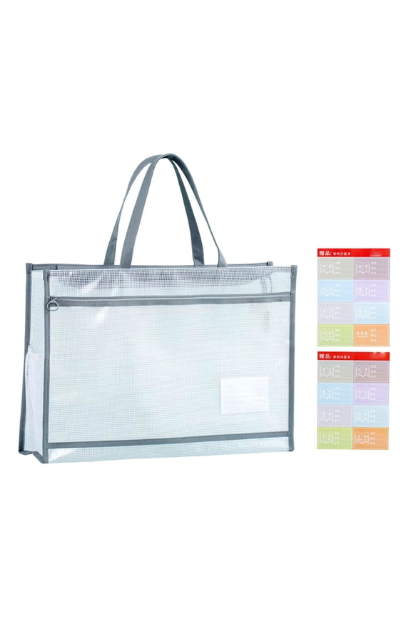 Grey Heavy-Duty Mesh Organizer Bag, 45x33cm, Zippered Closure & Handle, for Artwork & File Storage (1pc)
