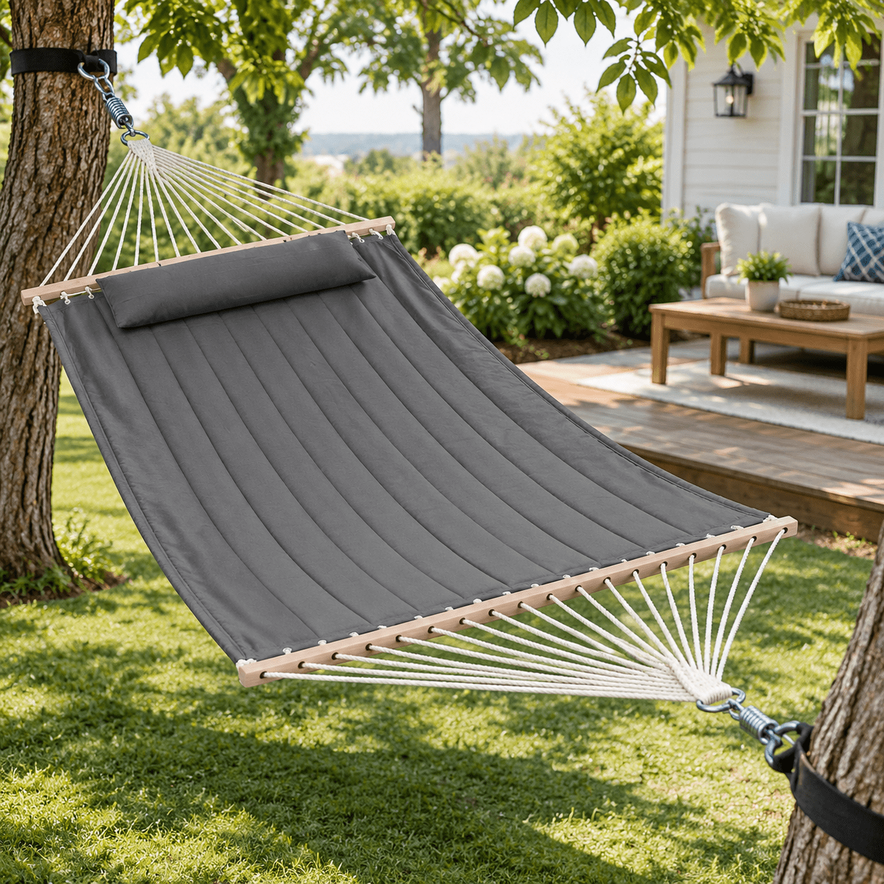 Grey Heavy Duty Two-Person Hanging Tree Hammock with 475 Lbs Capacity ...