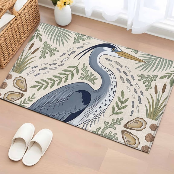 Grey Heron 2'x3' Rug for Entryway Front Door Kitchen Sink Area, Vintage Green Leaf Wooden Grain Reed Stems Rustic Farm Low Pile Washable Non Slip Rectangle Area Rug