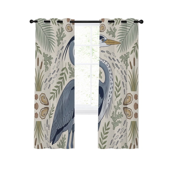 Grey Heron Blackout Curtains for Bedroom Living Room, Vintage Green Leaf Wooden Grain Reed Stems Rustic Farm 96 In Long Thermal Insulated Room Darkening Drapes Grommet Window Treatments, 52 x 96 In