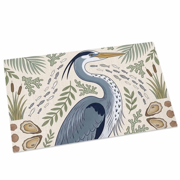 Grey Heron Door Mat 16x24 Inch Vintage Green Leaf Wooden Grain Reed Stems Rustic Farm Entryway Rug with Non-Slip Rubber, Front Door Mat Indoor Floor Mats for Living Room Bathroom Bedroom Home Office