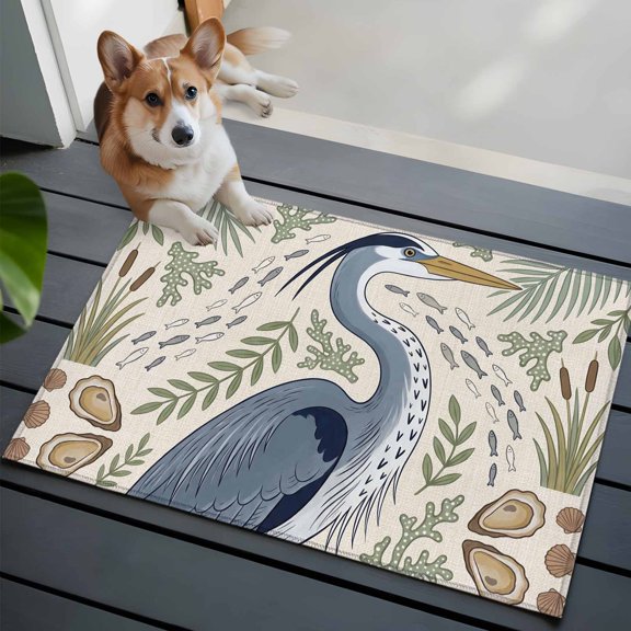Grey Heron Washable Entry Rug 2x3 Vintage Green Leaf Wooden Grain Reed Stems Rustic Farm Low Pile Indoor Door Mat with Rubber Backing Thin Area Rug for for Entrance, Bedroom, Kitchen, Bathroom