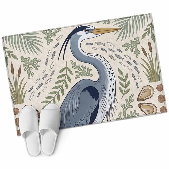 Grey Heron Washable Small Entryway Area Rugs 2'x3', Vintage Green Leaf Wooden Grain Reed Stems Rustic Farm Low Pile Throw Rug Non-Slip Sturdy Edge Binding Carpet for Front Door Floor Room Entry