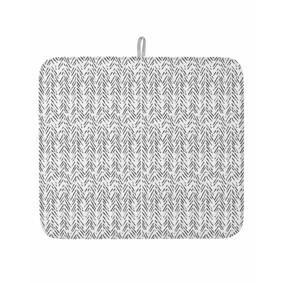 Grey Herringbone Art Dish Drying Mats for Kitchen Counter,Absorbent Microfiber Dish Drainer Rack Mat Abstract Geometric Striped Drying Pad for Sinks,Utensils,Countertops,16x18in