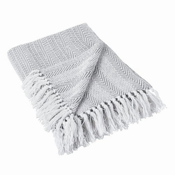 Grey Herringbone Stripe Blanket Throw