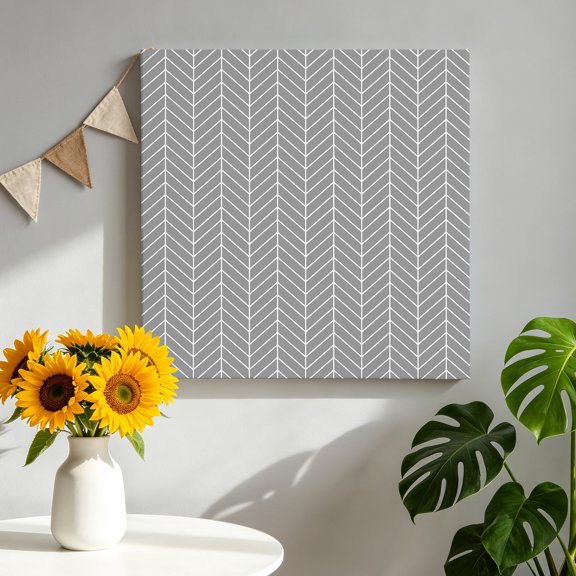 Grey Herringbone Stripes Canvas Wall Art, Modern Abstract Geometric Gray Simple Lines Framed Canvas Wall Decor Picture Print Artwork Decorations for Living Room Office Ready to Hang 8" x 8"