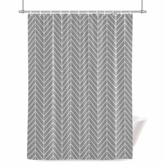Grey Herringbone Stripes Shower Curtain, Modern Abstract Geometric Gray Simple Lines Waterproof Shower Curtain Set with 12 Hooks Lightweight Bath Curtains Fabric Bathroom Decor 72x72 Inches