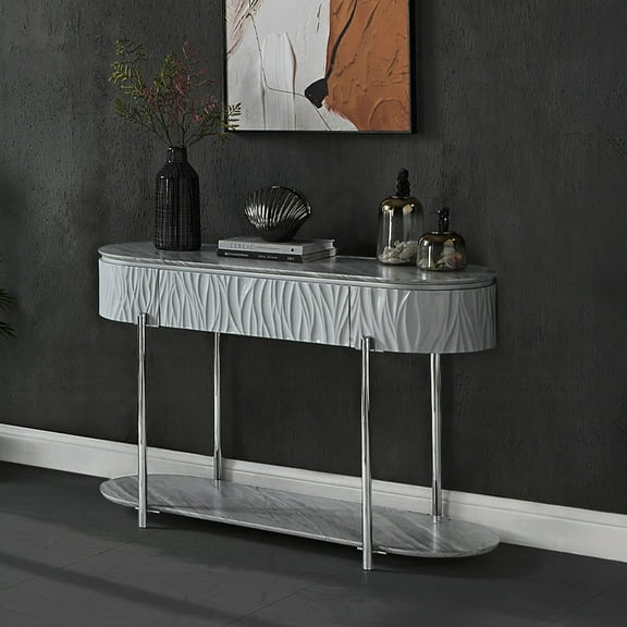 Grey High Gloss Table With Bottom Shelf And Modern Style Elements Contemporary Wood Metal In Storage Space