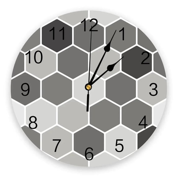 Grey Honeycomb Print Wall Clock Wall Art Silent Non ticking Round Wall Watch for Home Decortaion Best Gift(10 Inch)