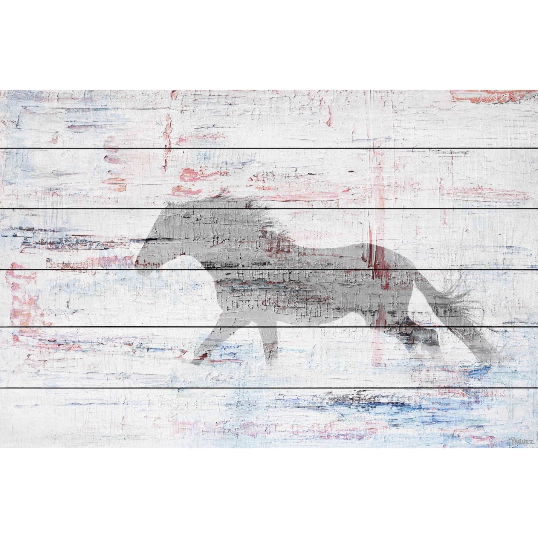 "Grey Horse Trot" Painting Print on White Wood