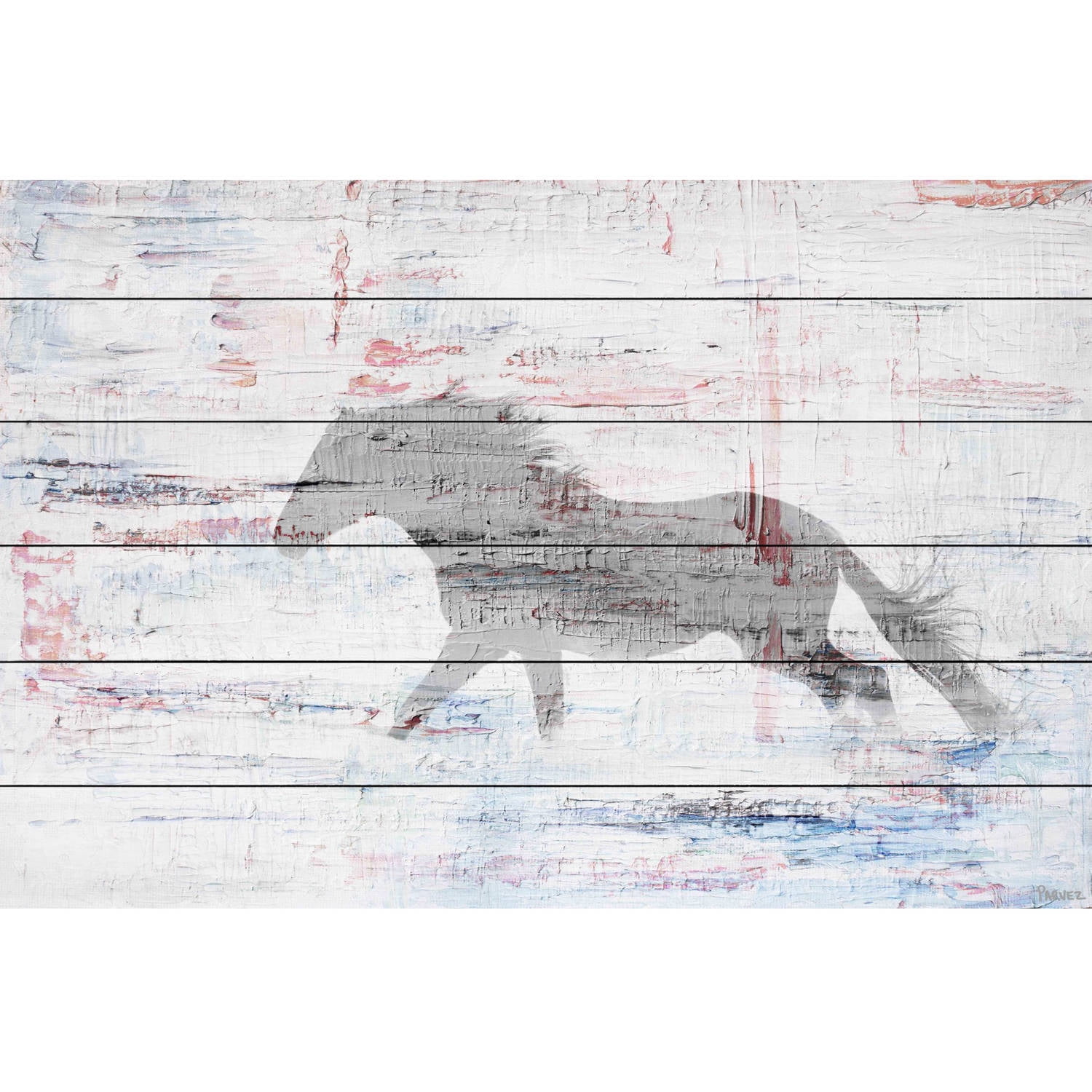 "Grey Horse Trot" Painting Print on White Wood