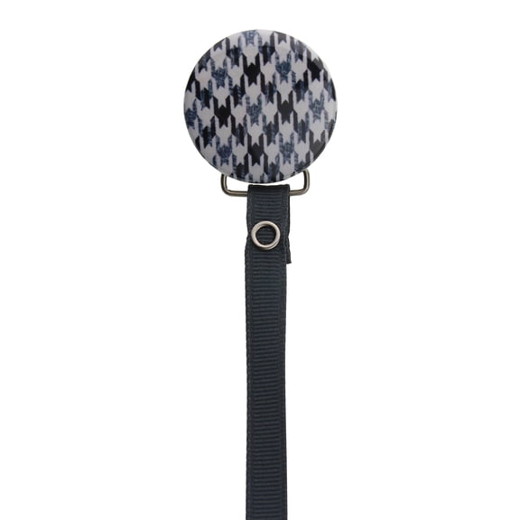 Grey Houndstooth Pacifier Clip with Matching Ribbon
