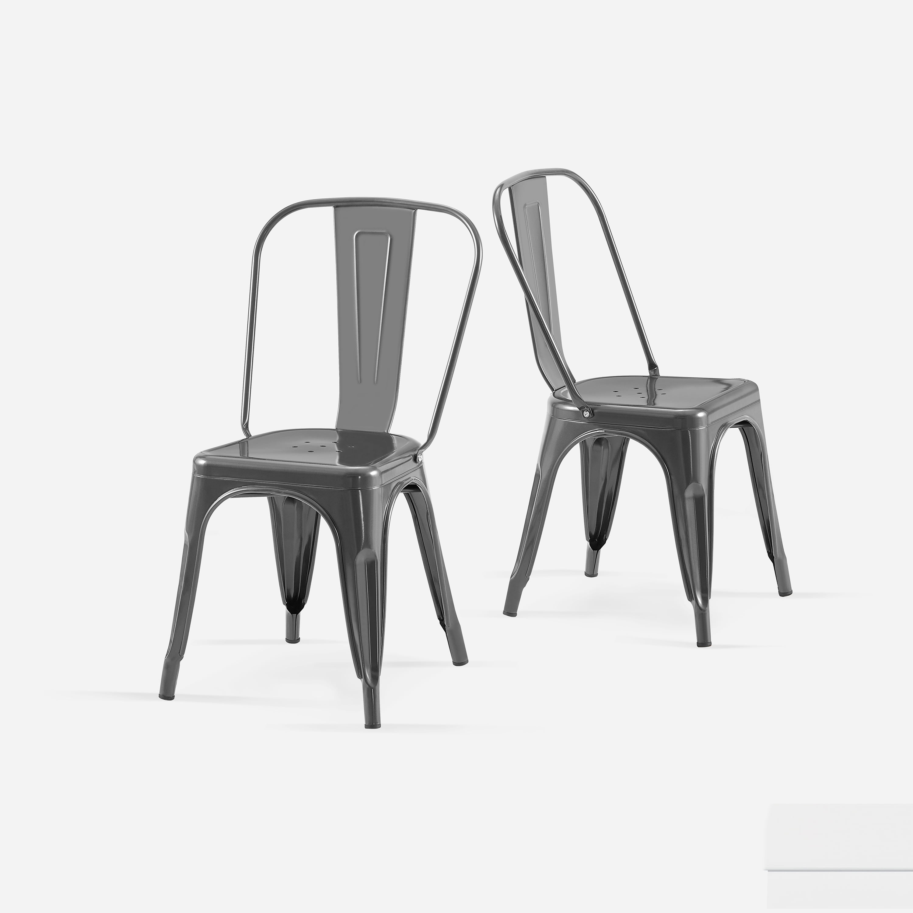 Grey Industrial Metal Dining Chairs 18 Inch Seat Height Stackable, Set of 2