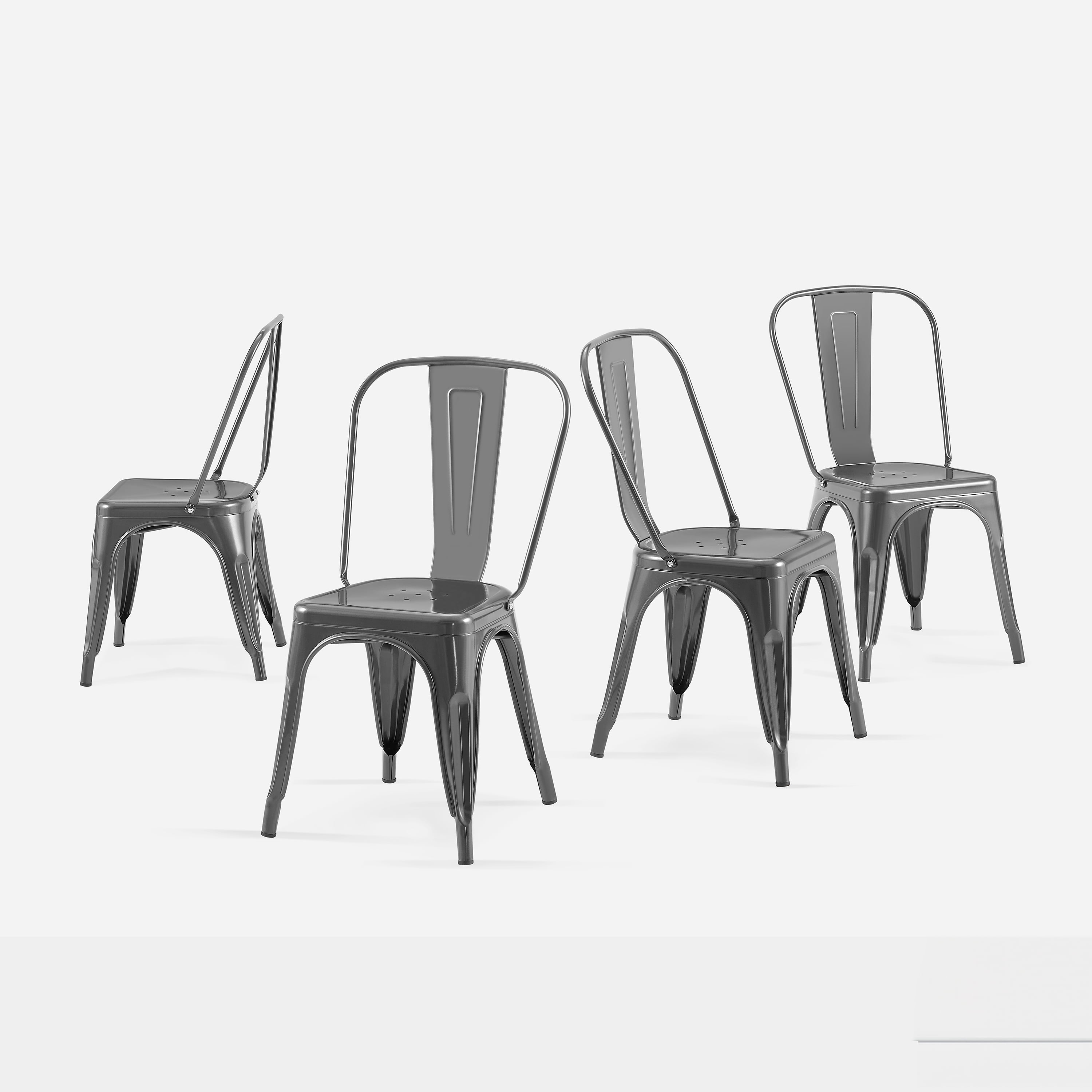 Grey Industrial Metal Dining Chairs 18 Inch Seat Height Stackable, Set of 4