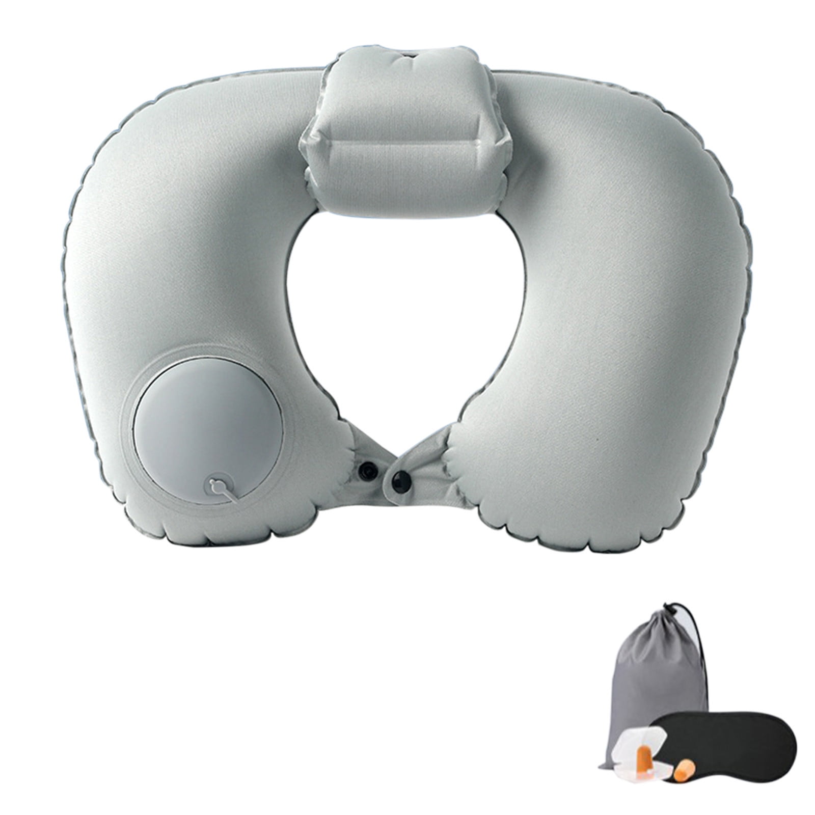 Grey Inflatable Neck Pillow With Milk Silk Cover Portable Press To ...