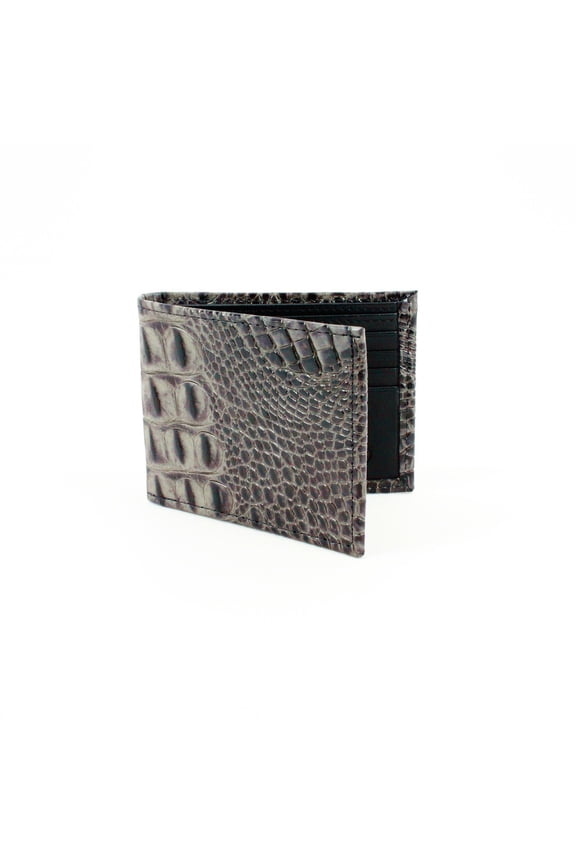 Grey Italian Hornback Croc Embossed Calfskin Leather Billfold Wallet