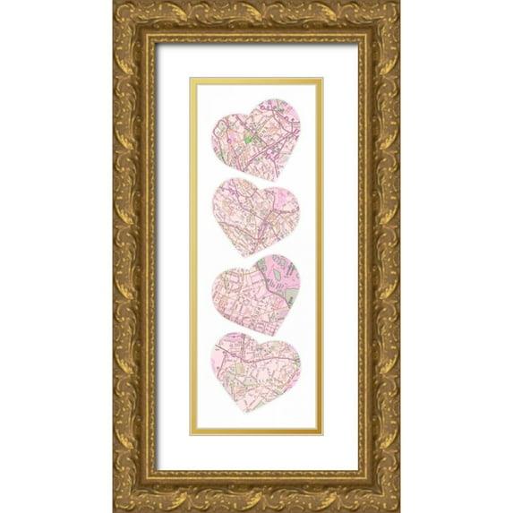 Grey, Jace 11x24 Gold Ornate Wood Framed with Double Matting Museum Art Print Titled - Map To Your Heart 4