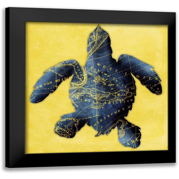 Grey, Jace 12x12 Black Modern Framed Museum Art Print Titled - Map Turtle Y Indigo
