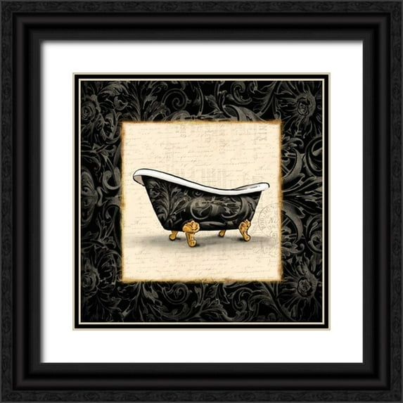 Grey, Jace 12x12 Black Ornate Wood Framed with Double Matting Museum Art Print Titled - Cream Bath 2 Bordered