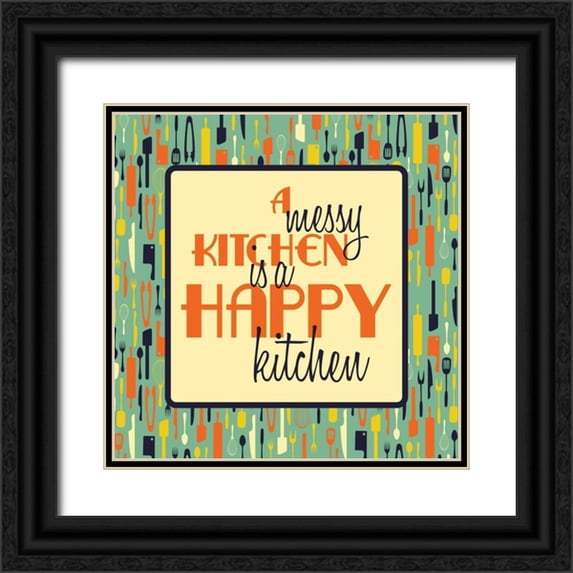 Grey, Jace 12x12 Black Ornate Wood Framed with Double Matting Museum Art Print Titled - Happy kitchen