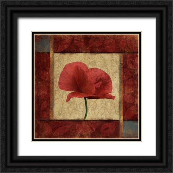 Grey, Jace 12x12 Black Ornate Wood Framed with Double Matting Museum Art Print Titled - Red Poppie 2
