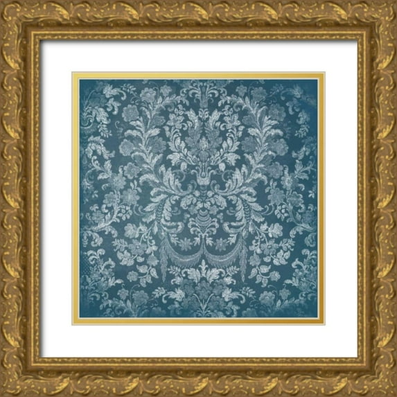 Grey, Jace 12x12 Gold Ornate Wood Framed with Double Matting Museum Art Print Titled - Blue Floral Chaos