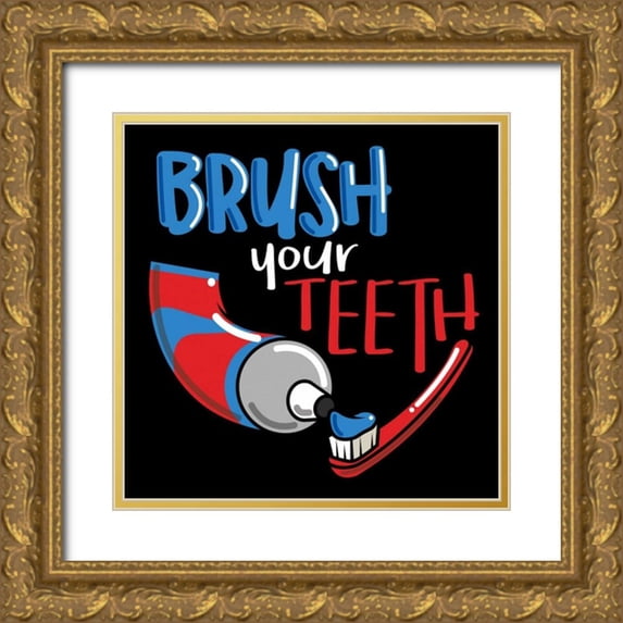 Grey, Jace 12x12 Gold Ornate Wood Framed with Double Matting Museum Art Print Titled - Brush Your Teeth